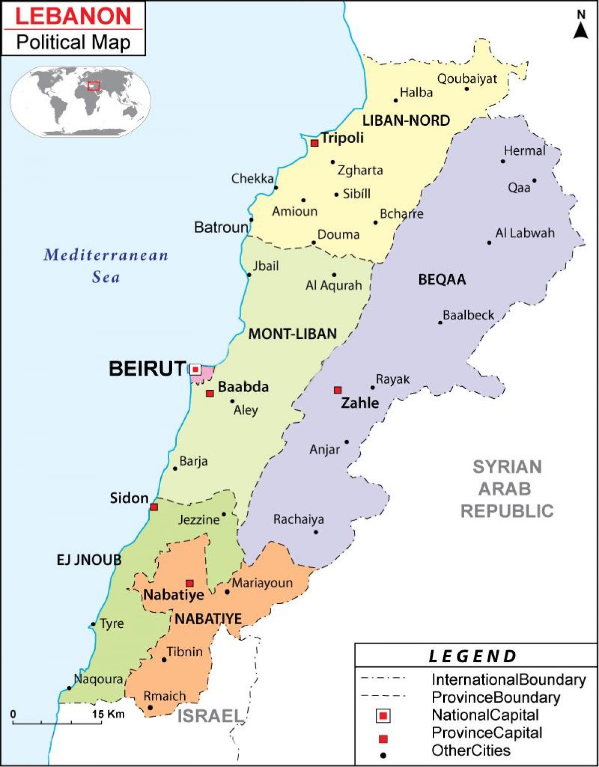 mapa de el Líbano político
