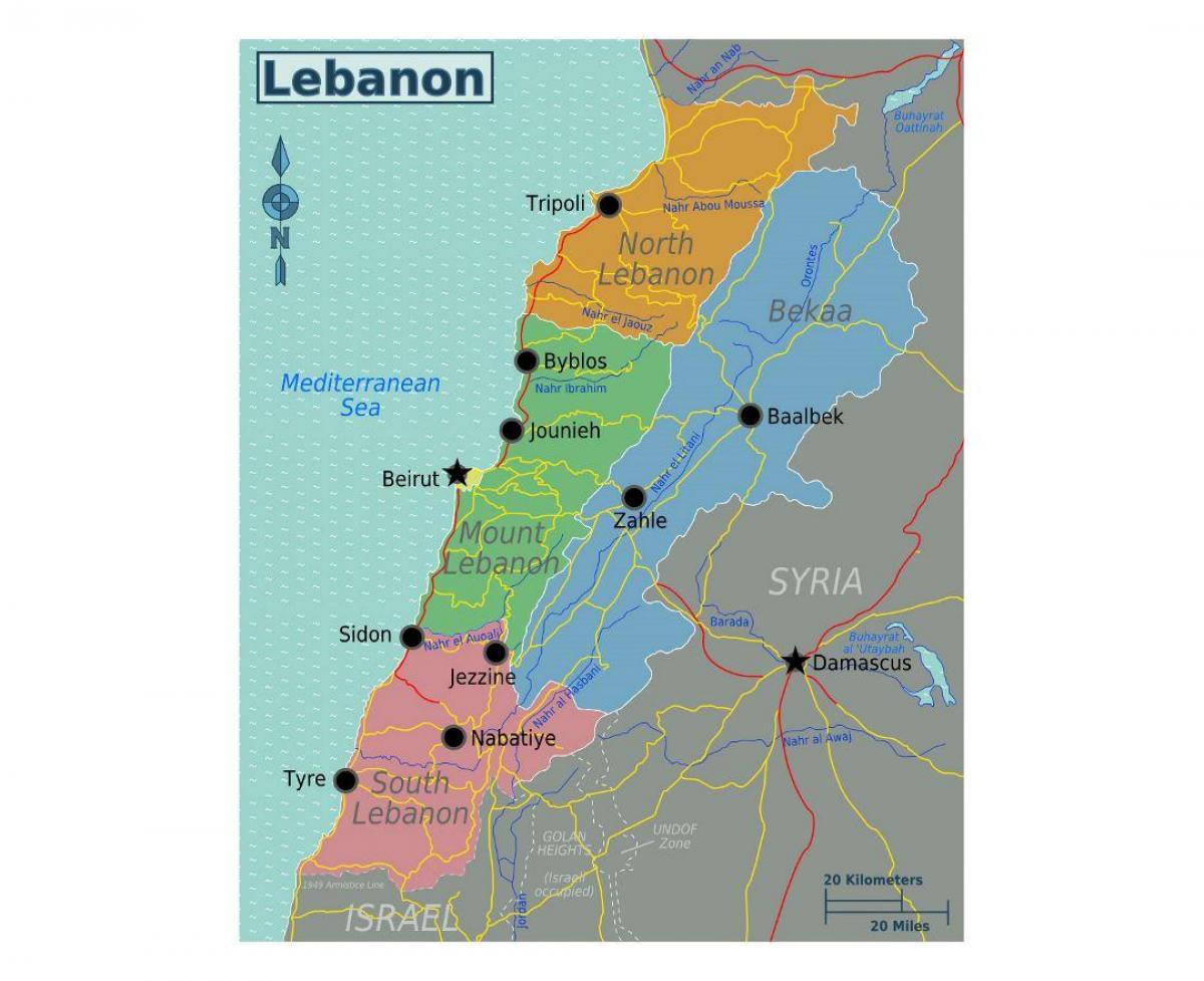 mapa de el Líbano turístico