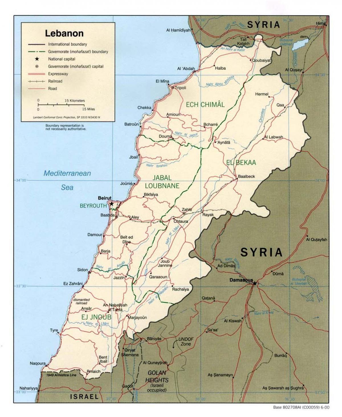 mapa de el Líbano