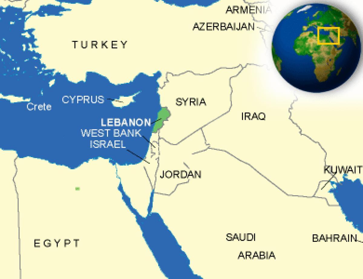 El líbano en el mapa